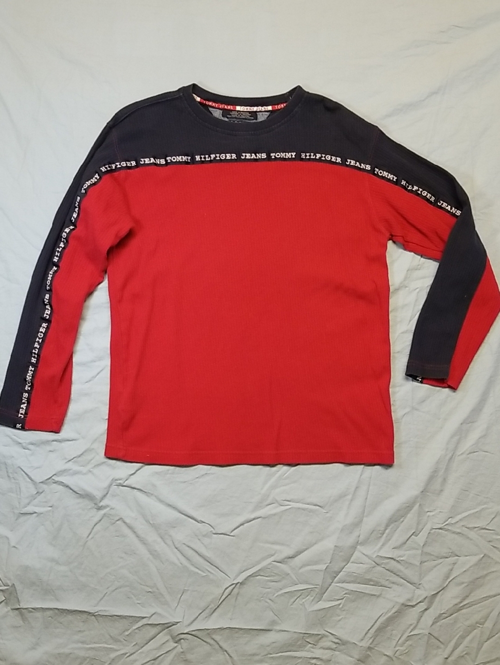 Tommy Hilfiger Long Sleeve Multi Spellout Crewneck Stretch Shirt Vintage 90s